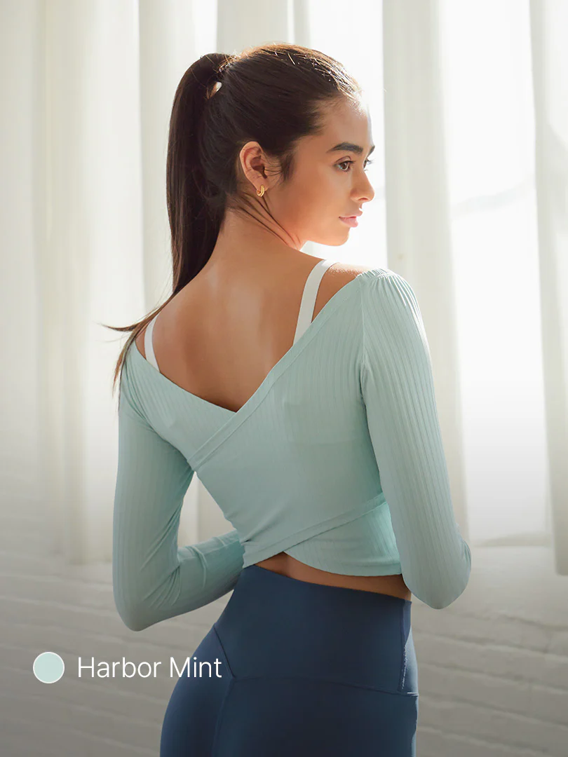 Ribbed Wrap Cropped Long Sleeve - Image 2